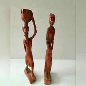 Vintage Set of 2 Primitive Haitian Hand Carved Wooden Figurines Haiti